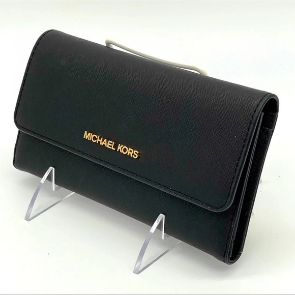 Michael Kors Trifold Wallet Black Leather - Picture 1 of 8